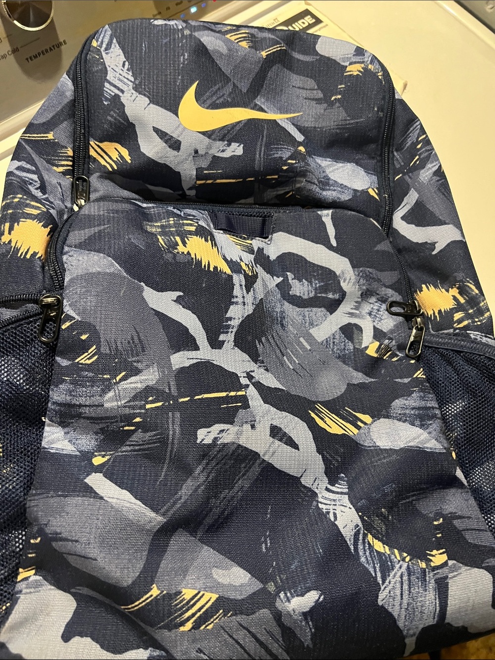 Nike Navy and Yellow Abstract Print Backpack